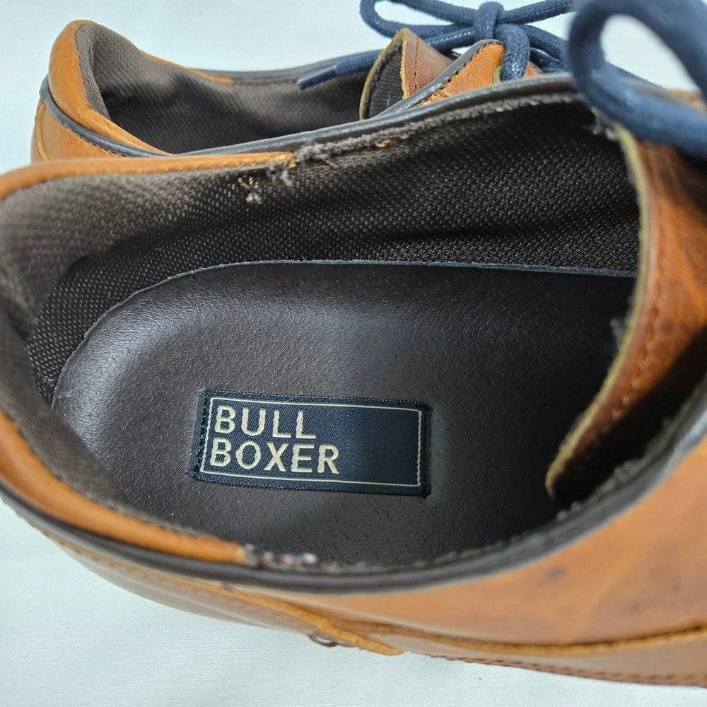Bullboxer Mens Cognac Tan Tiquos Leather Burnished Finish Derby‎ Dress Shoes 12M